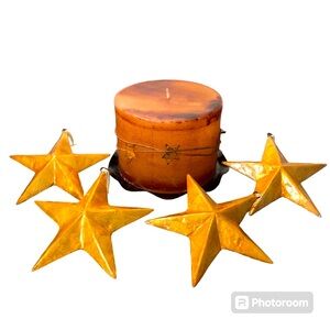 Matching Candle with Pan and 4 Star Ornaments Farmhouse Country Western Decor